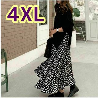 ワンピース　4XL レイヤード　ロングスカート　フレア　大きいサイズ　ドット(ロングワンピース/マキシワンピース)