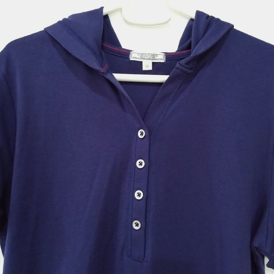 AEON(イオン)のTOPVALU 半袖パーカーTシャツ 半袖Tシャツ LLサイズ ネイビー レディースのトップス(Tシャツ(半袖/袖なし))の商品写真