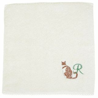 【数量限定】今治タオル ハンカチ イニシャル 刺繍 猫 タオル生地 25×25c(その他)