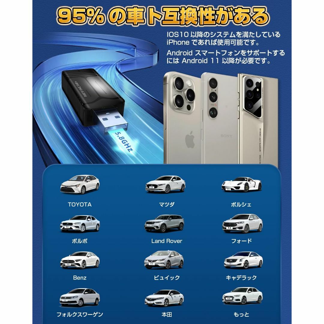 ワイヤレスCarPlay/Android Auto アダプター 自動車/バイクの自動車(車内アクセサリ)の商品写真