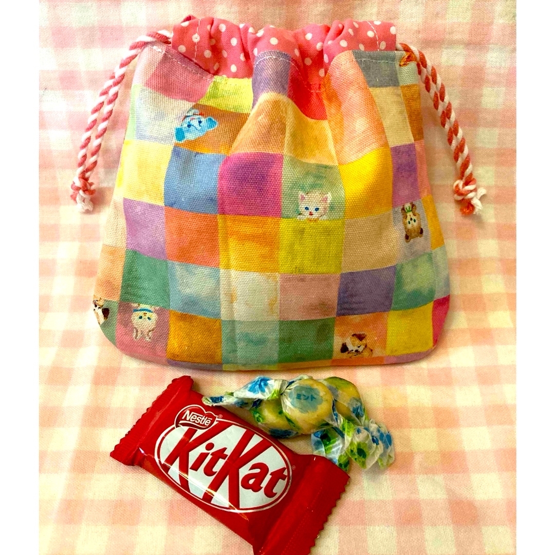 ユキエモンyukiemon☆ハンドメイド☆巾着☆アニマルキューブパステル ハンドメイドのファッション小物(その他)の商品写真