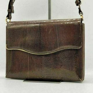 【美品】リザード lizard ハンドバッグ ブラウン エキゾチック