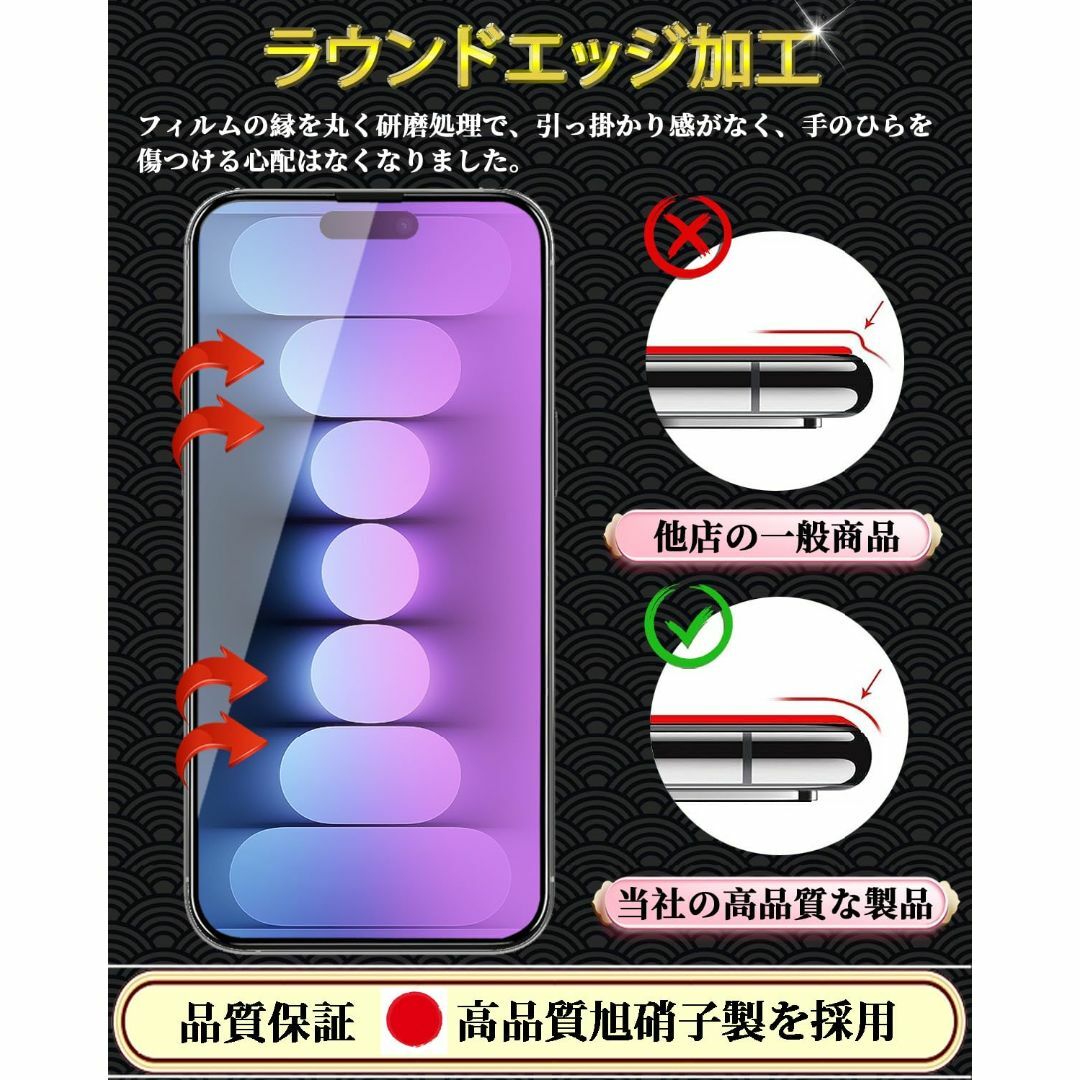 【カバー】iPhone15 ブルーライトカット ガラスフィルム iPhone15 スマホ/家電/カメラのスマホアクセサリー(その他)の商品写真