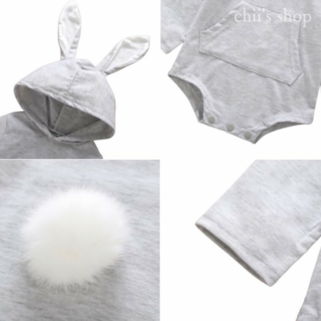 新品❤️子供90 ベビー baby うさぎ ロンパース グレー 着ぐるみ 美品 キッズ/ベビー/マタニティのベビー服(~85cm)(ロンパース)の商品写真