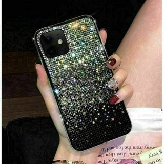 iPhone15 14 13　ケース　輝き 華やか　キラキラ　ゴージャス　黒(iPhoneケース)