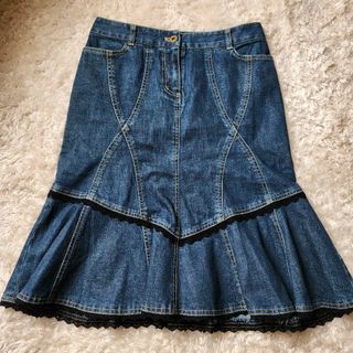 ニコルミラー(Nicole Miller)のNicole Miller　ニコルミラー 　デニムスカート　黒レース　2(ひざ丈スカート)