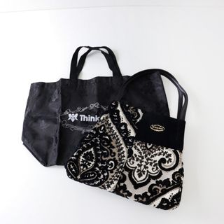 Think Bee! - 美品 シンクビー Think Bee！ シェニール織 切り替え スクエア トートバッグ /ブラック ハンドバッグ レザーハンドル【2400014502763】