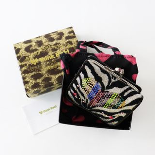 Think Bee! - 美品 シンクビー Think Bee！ゼブラ スパンコール ハート コンパクト ウォレット /シルバー ブラック 財布【2400014502725】