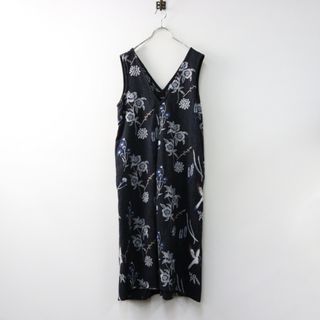 2021AW マーブルシュッド marble SUD EMB Christrose クリストロゼ ジャンパースカート/ダークグレー 刺繍 ワンピース【2400014526967】