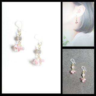 No.591-A　ファルファーレとクリスタル☆ピアス・イヤリング(ピンク)