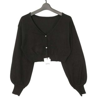 【新品 未使用】 GRL グレイル 通年★ レーヨン クロップド カーディガン 長袖 ニット 羽織り Sz.F レディース 黒(カーディガン)
