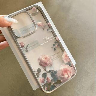 【カバー】iphone 15ケース クリア ローズ かわいい おしゃれ シンプル