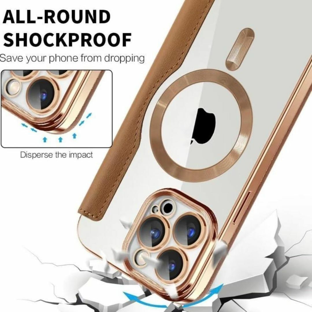 iPhone16Pro 手帳型カード収納 韓国 お洒落 可愛い ブラウンゴールド スマホ/家電/カメラのスマホアクセサリー(iPhoneケース)の商品写真