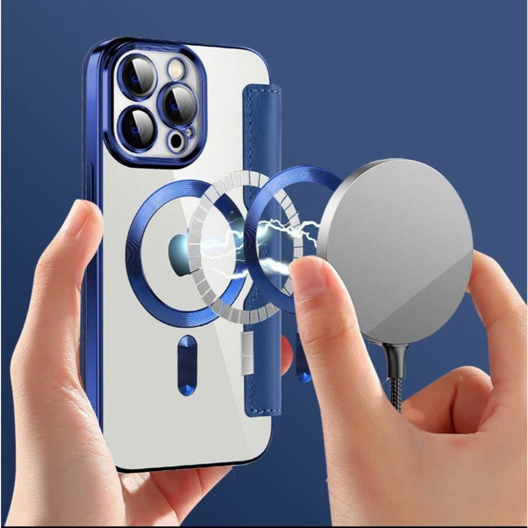 iPhone 16 Pro ケース 手帳型 レザー MagSafeカード収納 藍 スマホ/家電/カメラのスマホアクセサリー(iPhoneケース)の商品写真