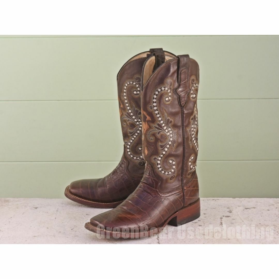 メキシコ製 FERRINI ウエスタンブーツ 茶 ブラウン レディース 6.5B 23.5cm B647 レディースの靴/シューズ(ブーツ)の商品写真