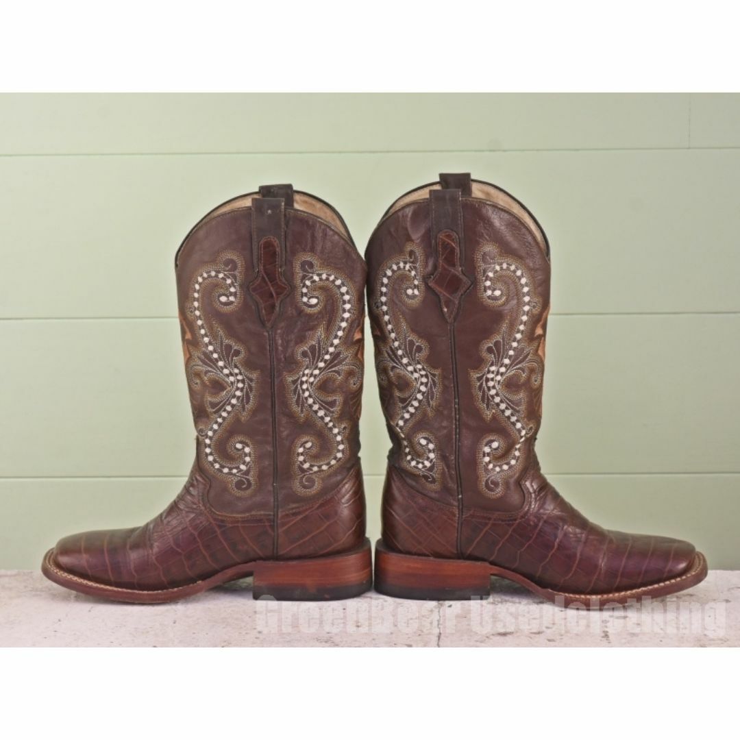 メキシコ製 FERRINI ウエスタンブーツ 茶 ブラウン レディース 6.5B 23.5cm B647 レディースの靴/シューズ(ブーツ)の商品写真