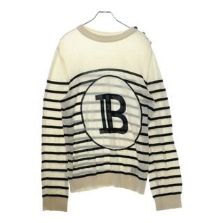 バルマン(BALMAIN)のBALMAIN バルマン ロゴ刺繍 ボーダーニット セーター ブラック/ホワイト(ニット/セーター)