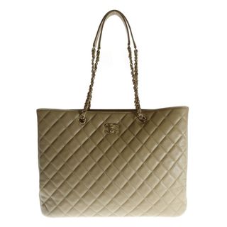 CHANEL シャネル ココマーク マトラッセ ラージ キャビアスキン ワンショルダー チェーントート バッグ A91046 ベージュ