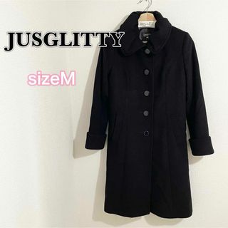 ジャスグリッティー(JUSGLITTY)の★ジャスグリッティ 黒 ウール アンゴラ ロングコート ピーコート(ロングコート)