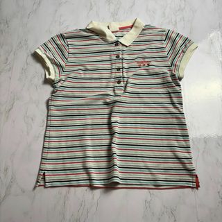 美品　マリクレール　ボーダー柄 ポロシャツ　LL 半袖　ハーフボタン　ゴルフ(ポロシャツ)