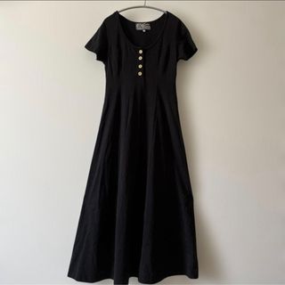 Otto オットー　ブラック ロングワンピース Aライン カットソー M(ロングワンピース/マキシワンピース)