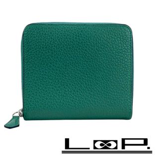 ■新同■ モワナ 財布 二つ折り コンパクト ウォレット レザー グリーン キャメル 箱  【383847】7(折り財布)