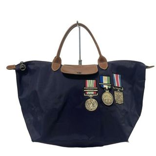 ロンシャン(LONGCHAMP)のLONGCHAMP(ロンシャン) ハンドバッグ ル・プリアージュオリジナル ネイビーパープル×ブラウン×マルチ ワッペン/JEREMY SCOTTコラボ レザー(ハンドバッグ)