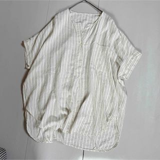 ニコアンド(niko and...)の【リネンレーヨン】ニコアンド　ストライプ柄　半袖シャツブラウス　Lサイズ(シャツ/ブラウス(半袖/袖なし))