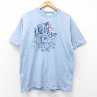 Harley Davidson - L★古着 ハーレーダビッドソン Harley Davidson 半袖 ビンテージ Tシャツ メンズ 00年代 00s ビッグロゴ コットン クルーネック USA製 薄紺 ネイビー 霜降り 25jul25 中古