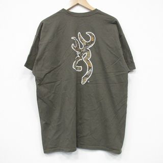 XL★古着 BROWNING 半袖 Tシャツ メンズ ビッグロゴ コットン クルーネック 薄緑 グリーン 25jul25 中古(Tシャツ/カットソー(半袖/袖なし))