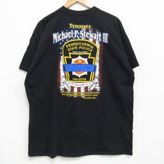 XL★古着 半袖 Tシャツ メンズ ポリス コットン クルーネック 黒 ブラック 25jul25 中古(Tシャツ/カットソー(半袖/袖なし))