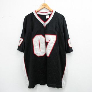 XL★古着 半袖 ビンテージ フットボール Tシャツ メンズ 90年代 90s 07 メッシュ地 大きいサイズ ロング丈 Vネック 黒 ブラック ゲームシャツ ユニフォーム 25jul25 中古(Tシャツ/カットソー(半袖/袖なし))
