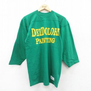 M★古着 7分袖 ビンテージ フットボール Tシャツ メンズ 90年代 90s DEIDOLORI コットン クルーネック USA製 緑 グリーン 25jul25 中古 7分丈 七分丈 七分袖(Tシャツ/カットソー(半袖/袖なし))