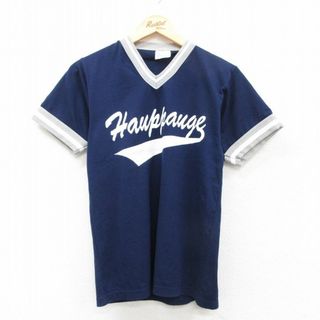 S★古着 半袖 ビンテージ Tシャツ メンズ 80年代 80s Hauppauge Vネック USA製 紺他 ネイビー 25jul25 中古(Tシャツ/カットソー(半袖/袖なし))