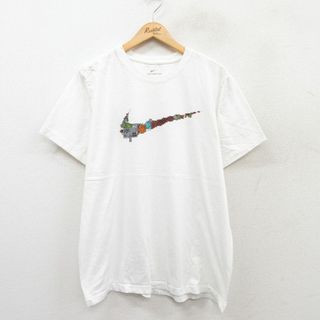 ナイキ(NIKE)のXL★古着 ナイキ NIKE 半袖 ブランド Tシャツ メンズ ビッグロゴ バスケットボール ネズミ クルーネック 白 ホワイト 25jul25 中古(Tシャツ/カットソー(半袖/袖なし))