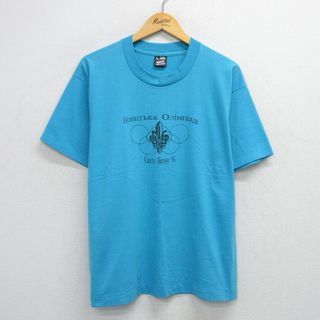 フルーツオブザルーム(FRUIT OF THE LOOM)のL★古着 フルーツオブザルーム 半袖 ビンテージ Tシャツ メンズ 90年代 90s メッセージ クルーネック 水色 25jul25 中古(Tシャツ/カットソー(半袖/袖なし))