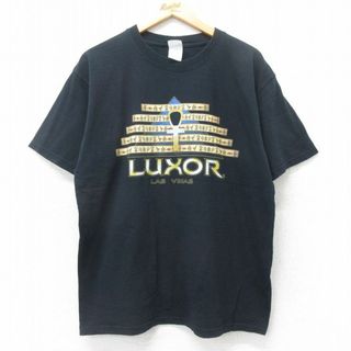 L★古着 半袖 ビンテージ Tシャツ メンズ 00年代 00s LUXOR ラスベガス コットン クルーネック 黒 ブラック 25jul25 中古(Tシャツ/カットソー(半袖/袖なし))