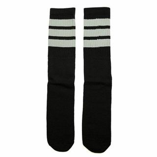 (3965-25) SkaterSocks ロングソックス 靴下 黒xグレー(ソックス)