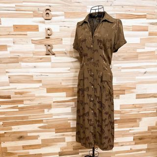 ZARA - 希少【ザラ】アニマル ロング シャツ ワンピース 総柄 レーヨン100％ XS茶