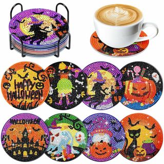 JANLOFO ハロウィン コースター 8枚セット ダイヤモンドアート コースタ(その他)