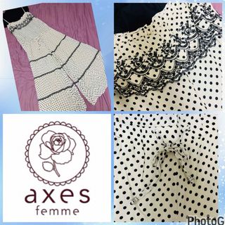 アクシーズファム(axes femme)のアクシーズファム★お花刺繍とドット★とろみ★脚長オールインワン★サロペット(サロペット/オーバーオール)