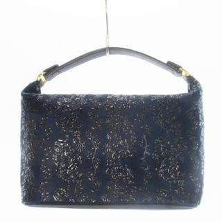印傳屋 ハンドバッグ 2way レザー 革 鹿革 漆 花唐草 総柄 和装 紺(ハンドバッグ)