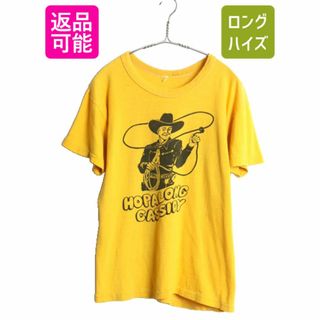 70s ★ ムービー カウボーイ イラスト 染込み プリント Tシャツ メンズ S 程/ 古着 ヴィンテージ キャラクター グラフィック 映画 俳優 黄