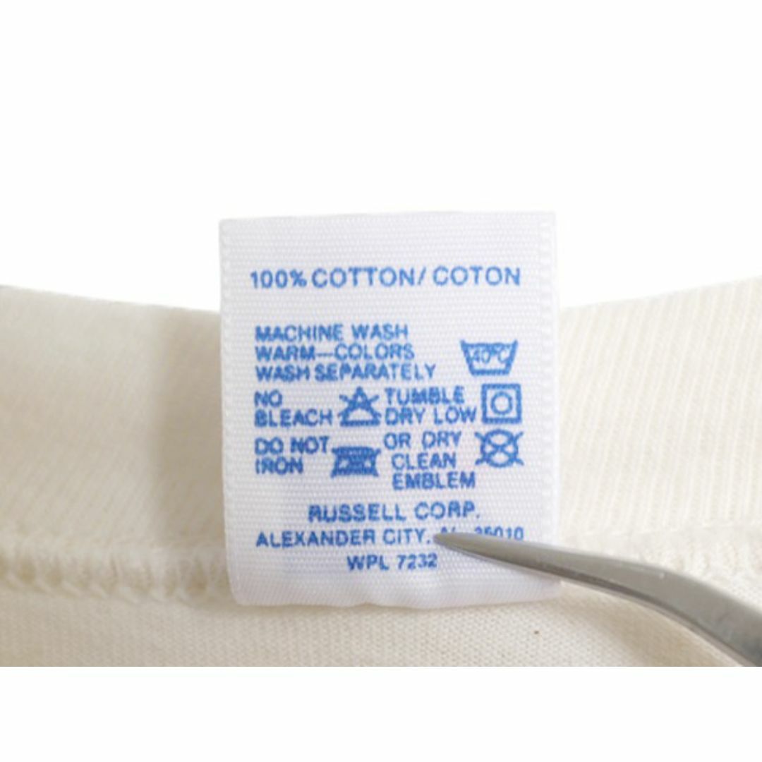 80s USA製 ラッセル ロゴ プリント Tシャツ メンズ XL ヴィンテージ コットン シングルステッチ グラフィック ヘビーウェイト 大きいサイズ メンズのトップス(Tシャツ/カットソー(半袖/袖なし))の商品写真