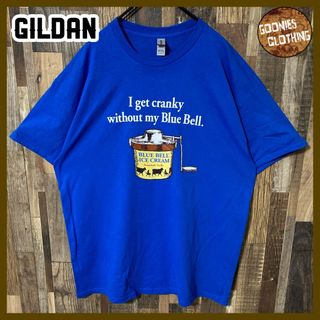 ビックプリント XL ブルー ギルダン メンズ USA古着 半袖 Tシャツ