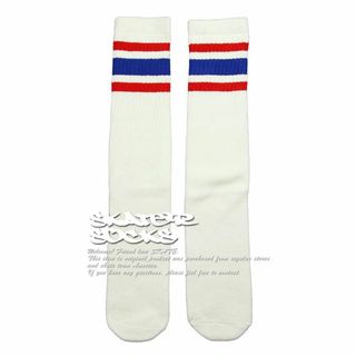 (3944) SkaterSocks ロングソックス 靴下 スケボー 白x赤x青(ソックス)
