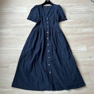 ザラ(ZARA)のザラ　フロントボタン　ミディシャツワンピース　パフスリーブ　リネン　大きめ(ロングワンピース/マキシワンピース)