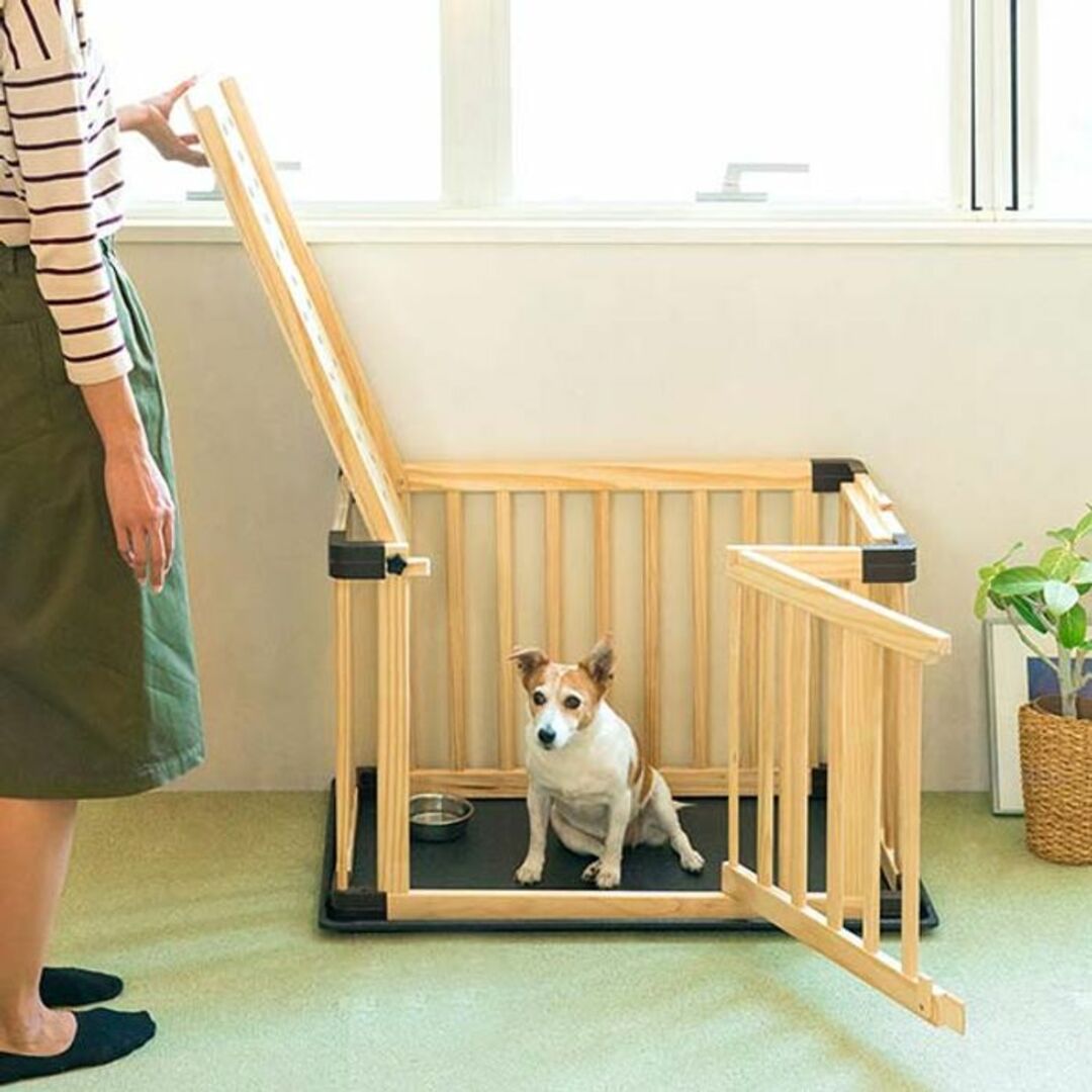 ★木製★ ペットケージ 組立簡単 ドア付 トレイ月 上フタ取外し 小・中型犬 その他のペット用品(犬)の商品写真