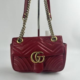 グッチ(GUCCI)のGUCCI GGマーモント チェーンショルダーバッグ レッド(ショルダーバッグ)