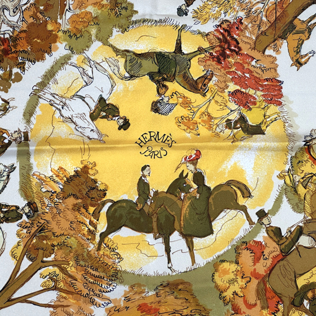 HERMES(エルメス)のエルメス HERMES スカーフ カレ90 LES AMAZONES 馬上の貴婦人 レディース ブランド シルク オレンジ マルチカラー オレンジ系 馬 ホース 動物 アニマル 【中古】 レディースのファッション小物(バンダナ/スカーフ)の商品写真